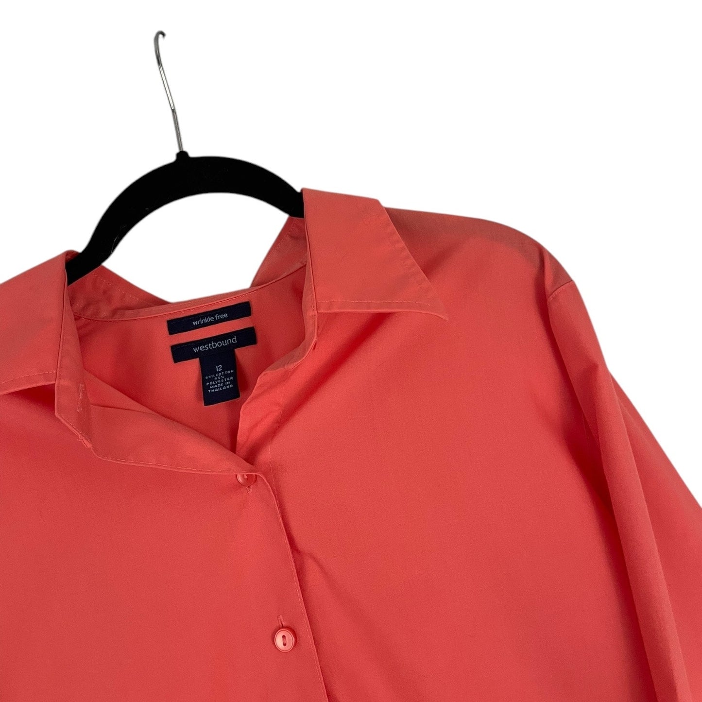Westbound Vibrant Coral Wrinkle Free Long Sleeve Button Down Blouse