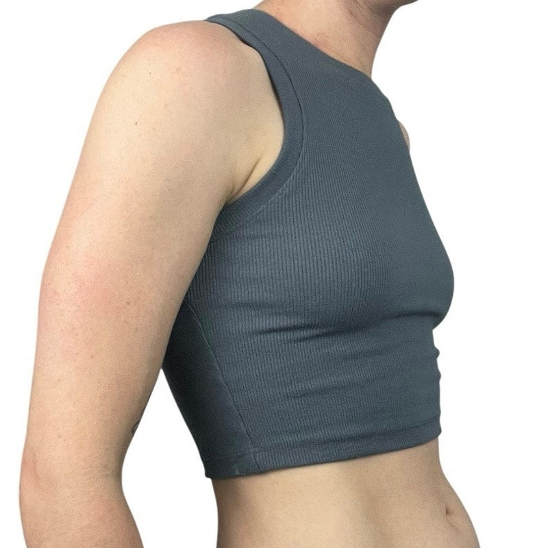 Blue Cropped Ribbed Tank Top