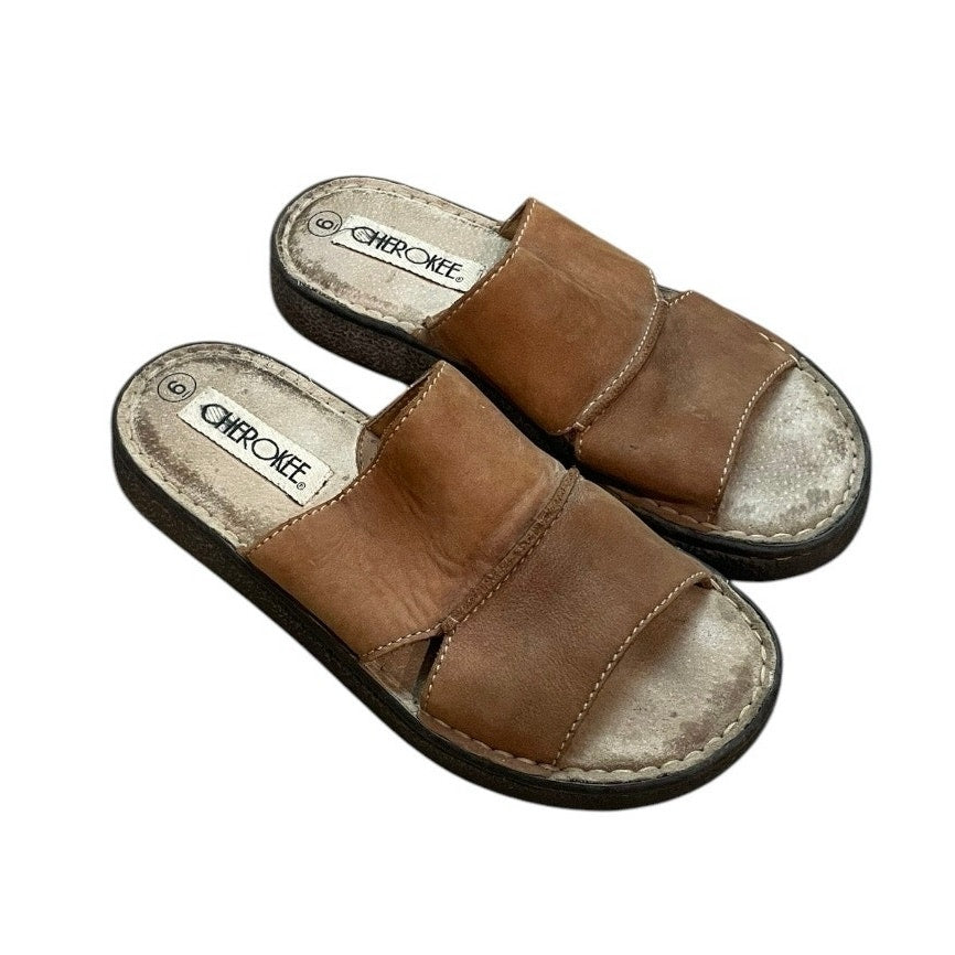 Cherokee Brown Genuine Leather Open Toe Platform Sandals