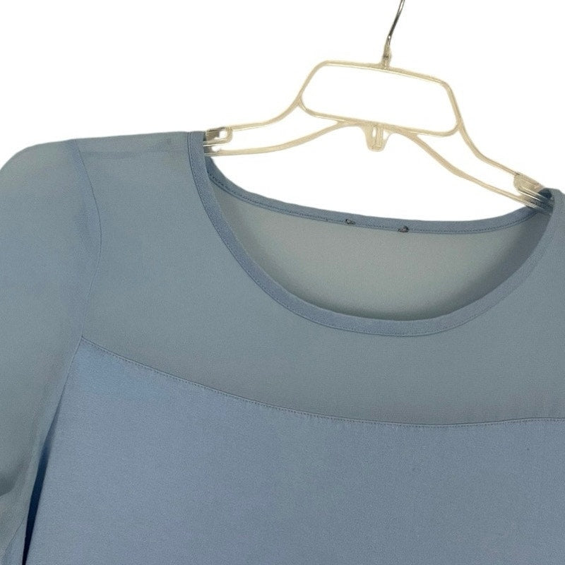 Soft Light Blue Short Sleeve Blouse with Sheer Paneling
