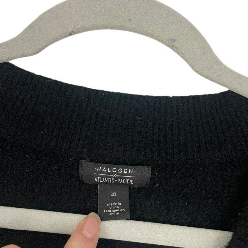 Halogen X Atlantic-Pacific Black & White Thick Striped V-Neck Knit Sweater