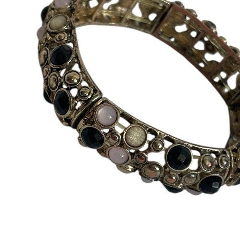 Opal & Black Gemstone Beaded Gold Stretch Bracelet