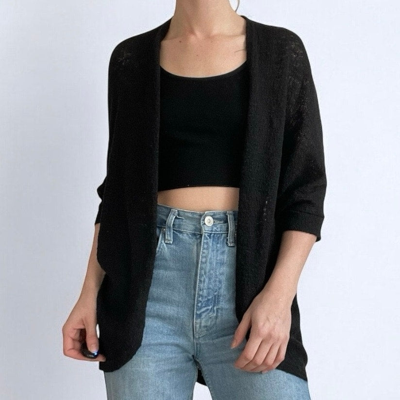 Mossimo Supply Co. Black Knit Quarter Sleeve Cardigan Sweater
