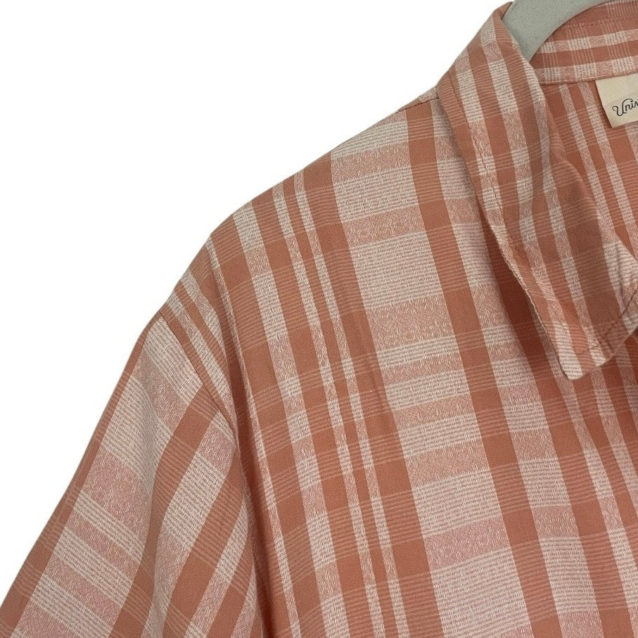 Universal Thread Orange Plaid Button Down Short Sleeve Blouse