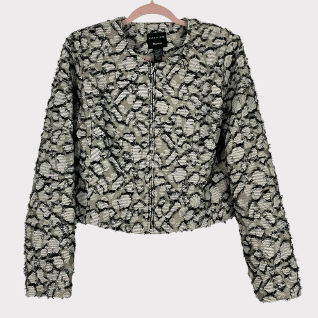 Doncaster Black & White Eyelash Lace Fringe Zip Up Jacket