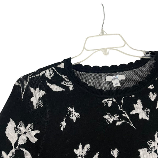 Croft & Barrow Black and White Floral Knit Half Sleeve Blouse