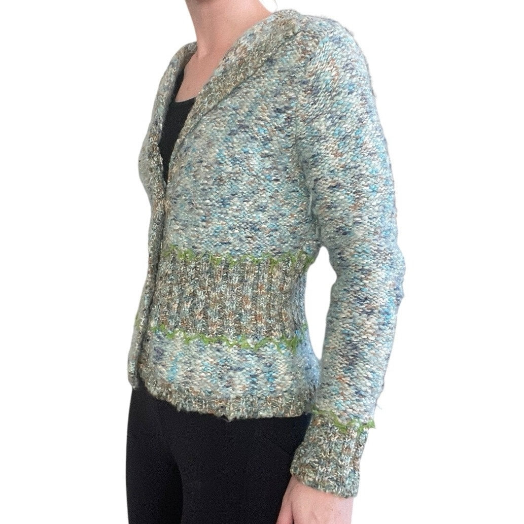 PBJ Sport Blue Knit Wool Button Down Cardigan Sweater