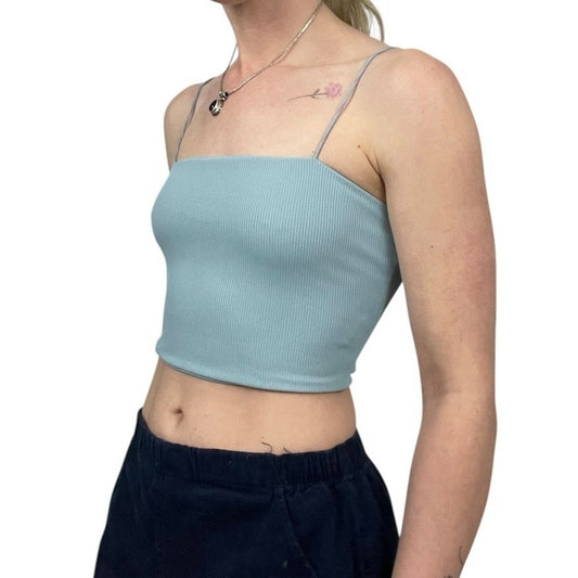 SHEIN Light Blue Ribbed Cropped Tank Top
