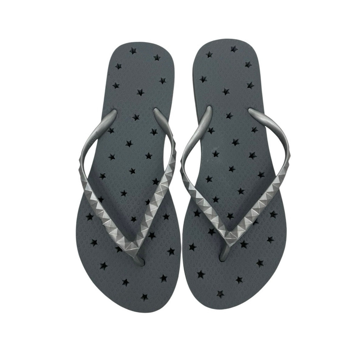 Grey & Silver Star Cutout Flip Flop Sandals
