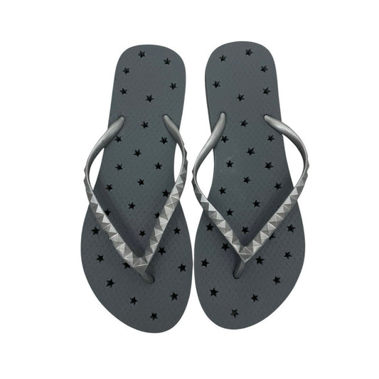 Grey & Silver Star Cutout Flip Flop Sandals