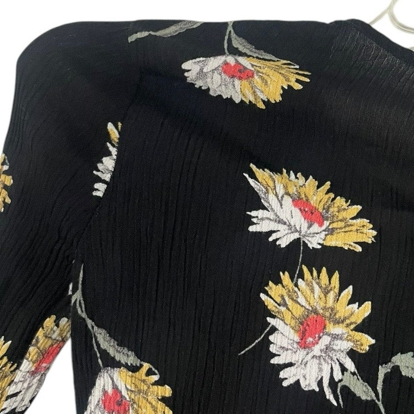 L.A. Hearts Black Floral Long Bell Sleeve Lace Up Cropped Top