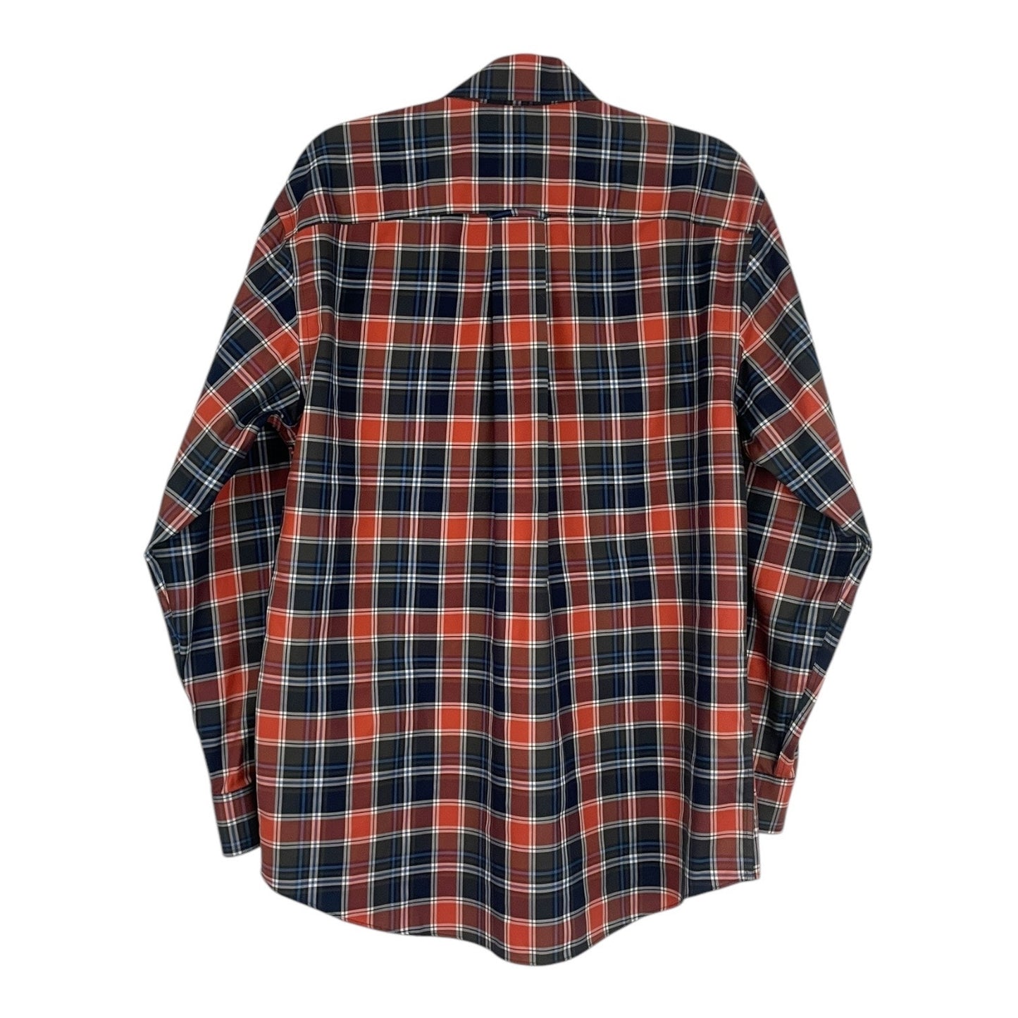 Orvis Mens Blue & Orange Plaid Long Sleeve Button Down Shirt