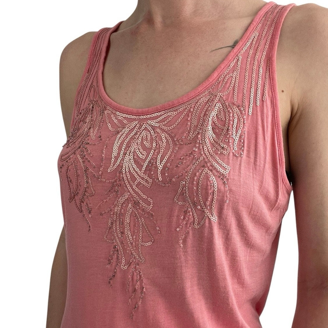 Apt. 9 Pink & Gold Sequin Beaded Tank Top