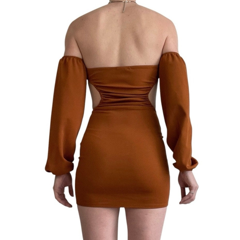 Fashion Nova Burnt Orange Off the Shoulder Cutout Bodycon Mini Dress