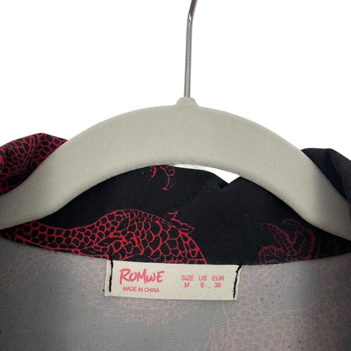 ROMWE Black & Red Dragon Print Short Sleeve Button Down Shirt