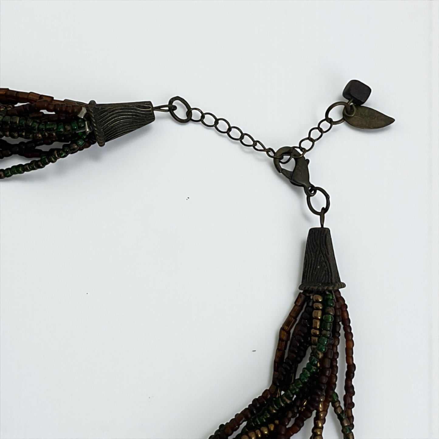 Vintage Orange Stone Layered Bronze Beaded Statement Necklace