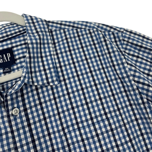 GAP Mens Blue Plaid Short Sleeve Button Down Shirt