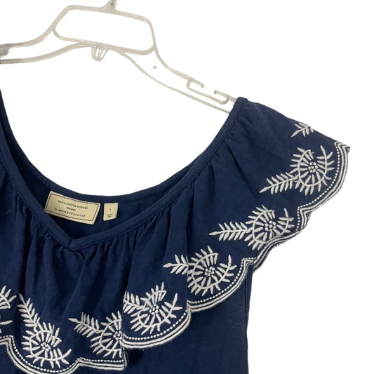 Moulinette Soeurs by Anthropologie Navy & White Boho Off the Shoulder Blouse