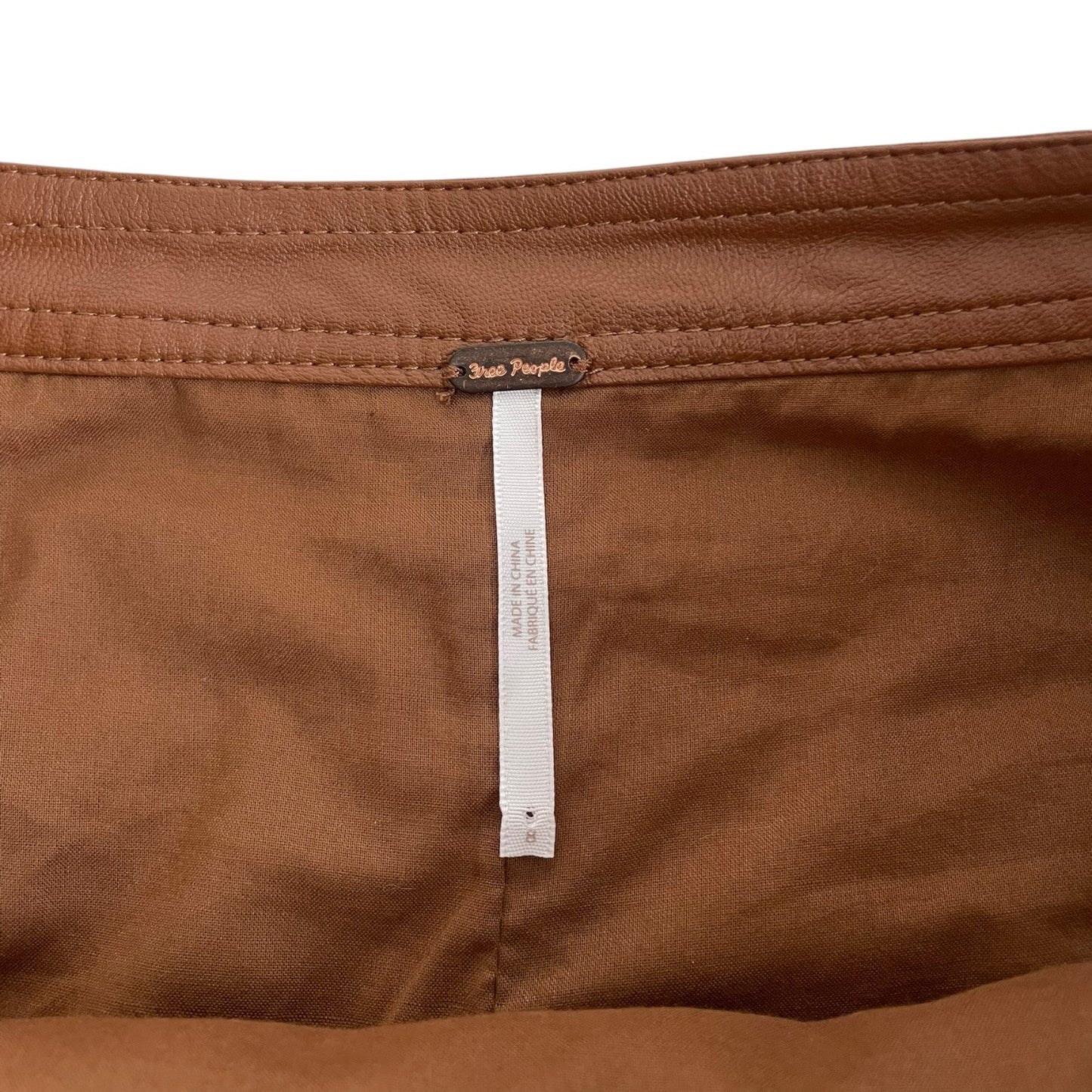Free People Brown Faux Leather Wrap Mini Skirt