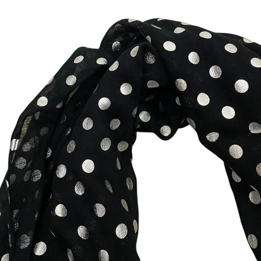 Black & Silver Metallic Polka Dot Fringe Scarf