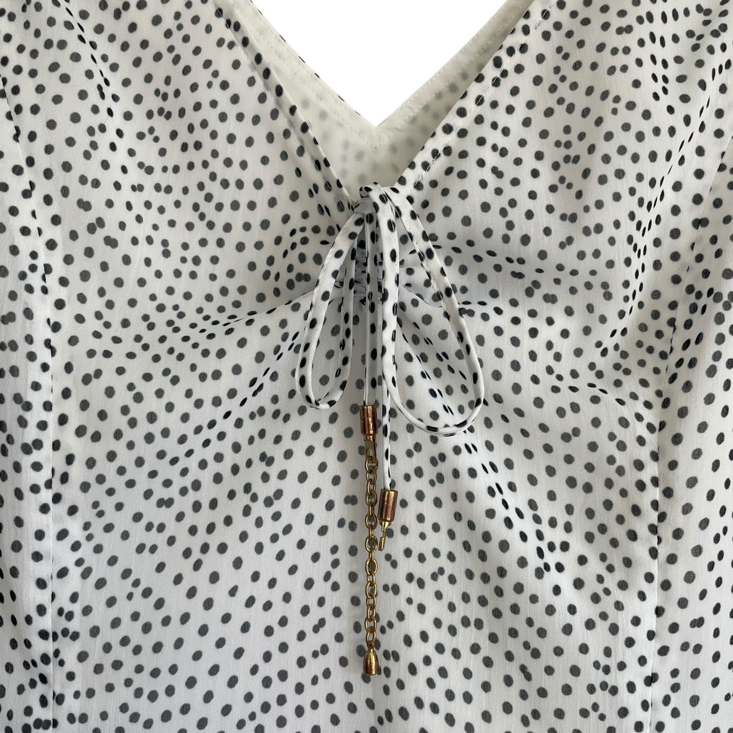 Doncaster White & Black Polka Dot Sheer V-Neck Tank Top Blouse