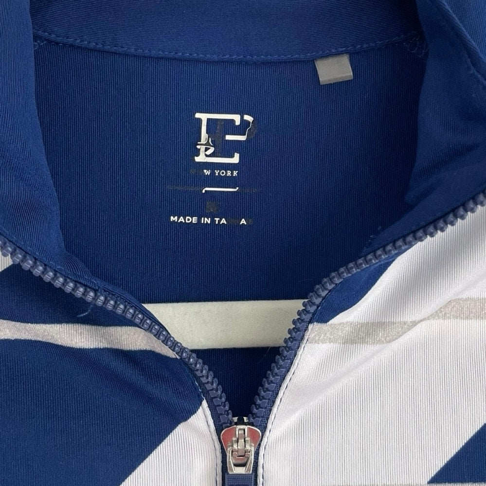 EP New York Navy Blue & White Striped Quarter Zip Active Short Sleeve Polo Shirt