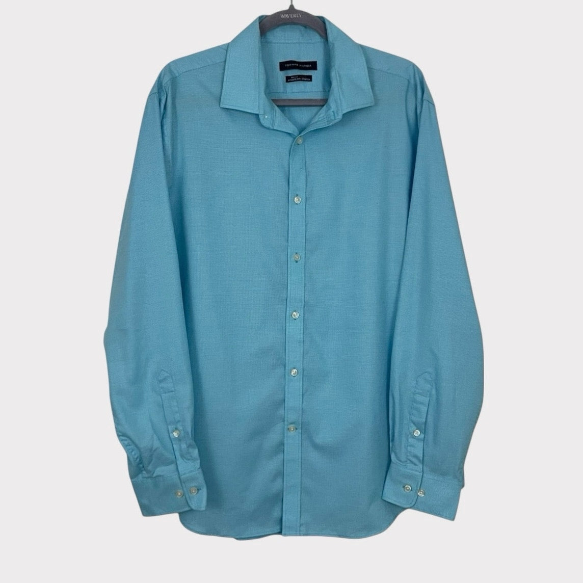Tommy Hilfiger Mens TH Flex Stretch Blue Long Sleeve Button Down Dress Shirt