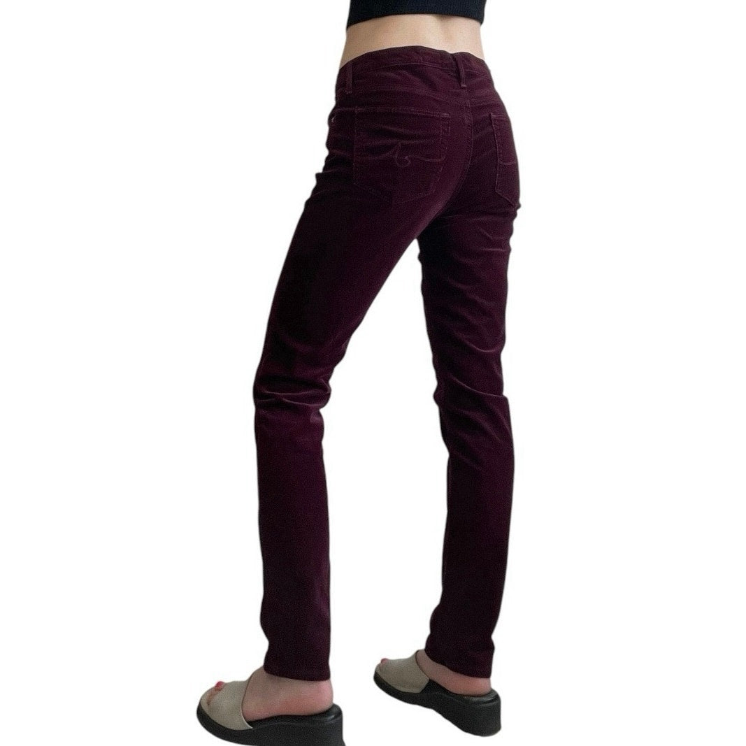 Ag Adriano Goldshmied The Prima Mid-Rise Cigarette Maroon Corduroy Pants