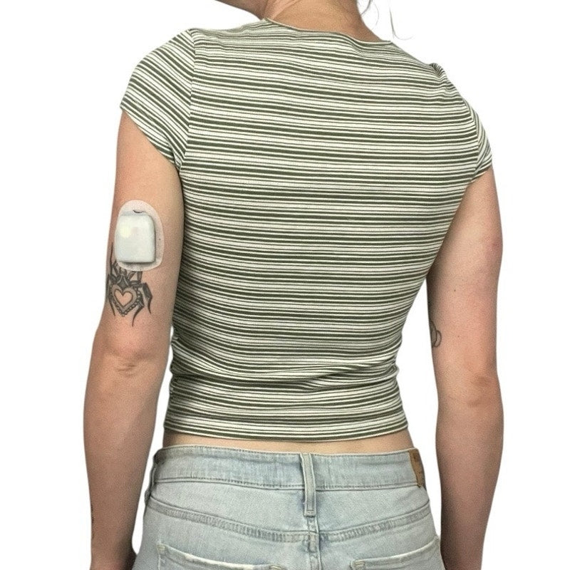 NWT American Eagle Green & White Striped Ribbed Short Sleeve Top