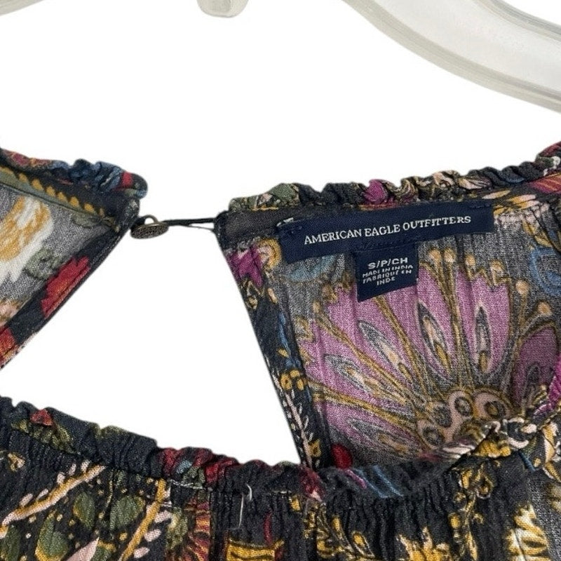 American Eagle Outfitters Long Sleeve Boho Open Back Mini Dress