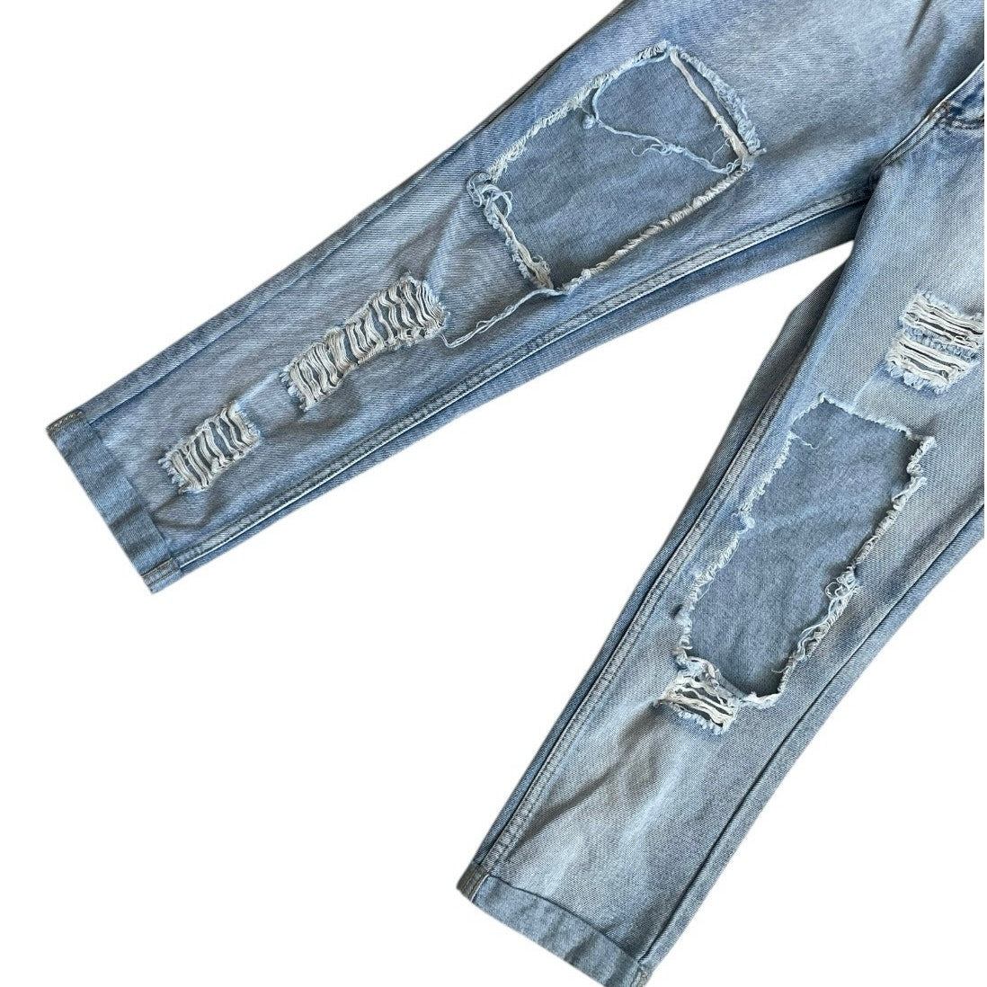 The Rockn Rev Super Distressed High Rise Light Wash Cuffed Jeans