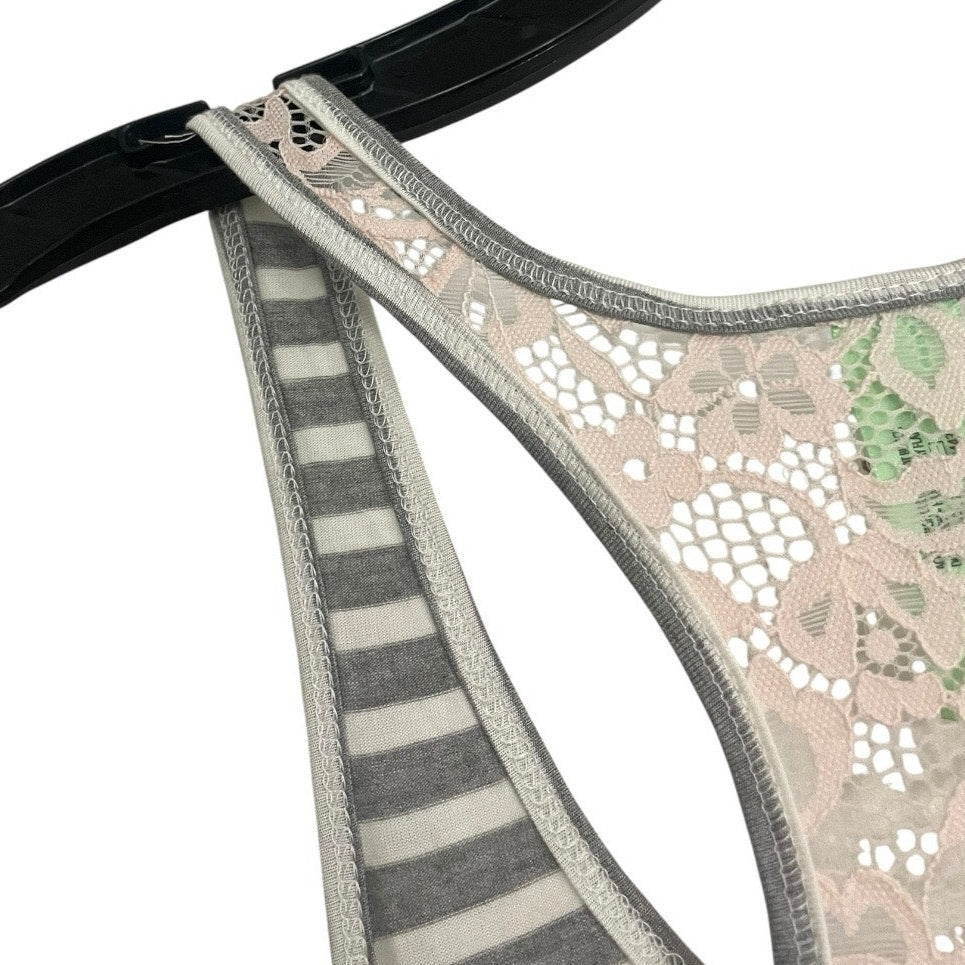 NWT Honeydew Intimates Heather Grey & White Striped Lace Back Tank Top