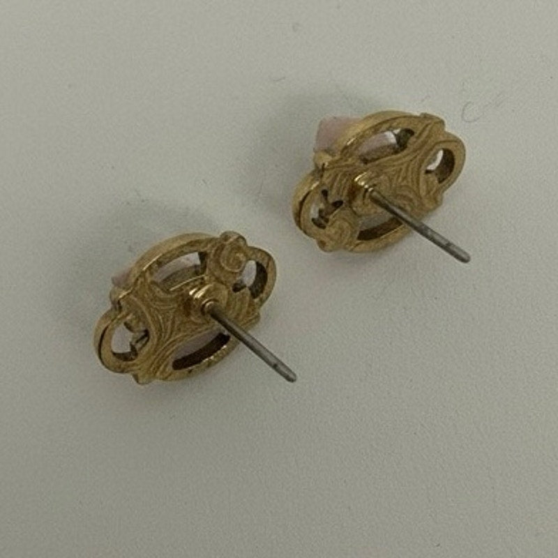 Vintage Pink Rose Gold Pendant Stud Earrings