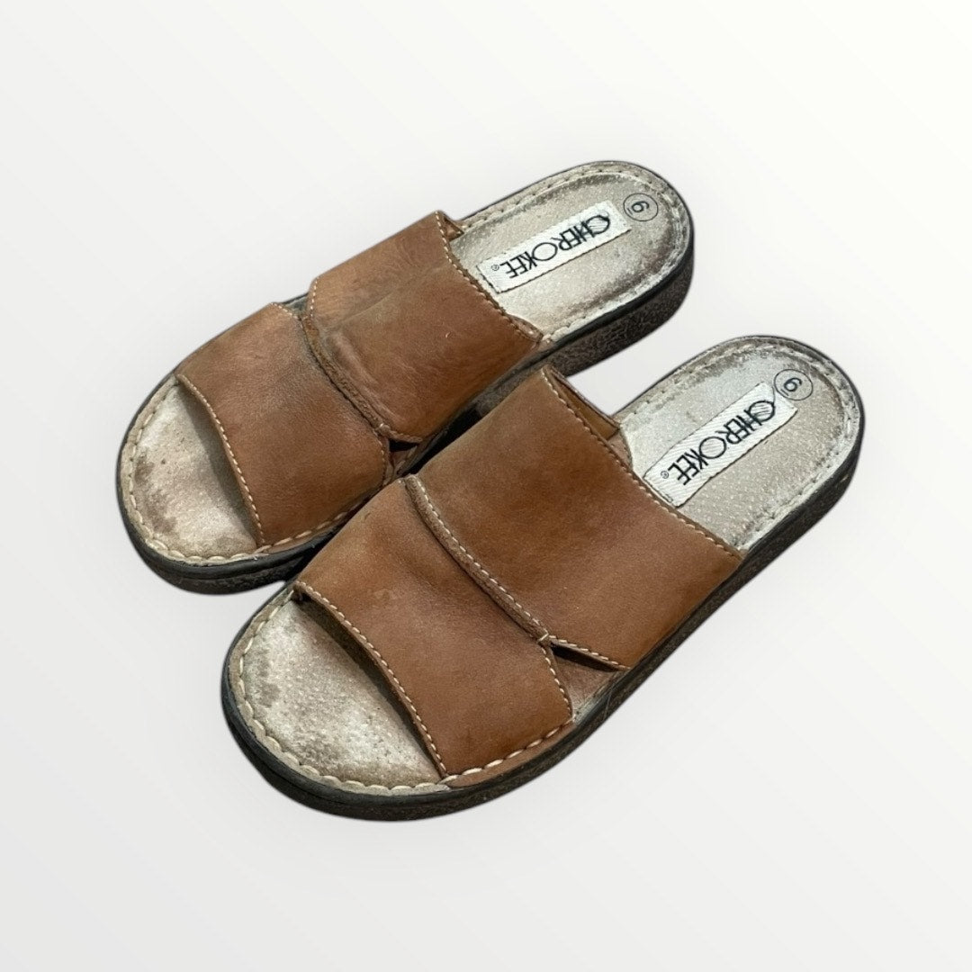 Cherokee Brown Genuine Leather Open Toe Platform Sandals