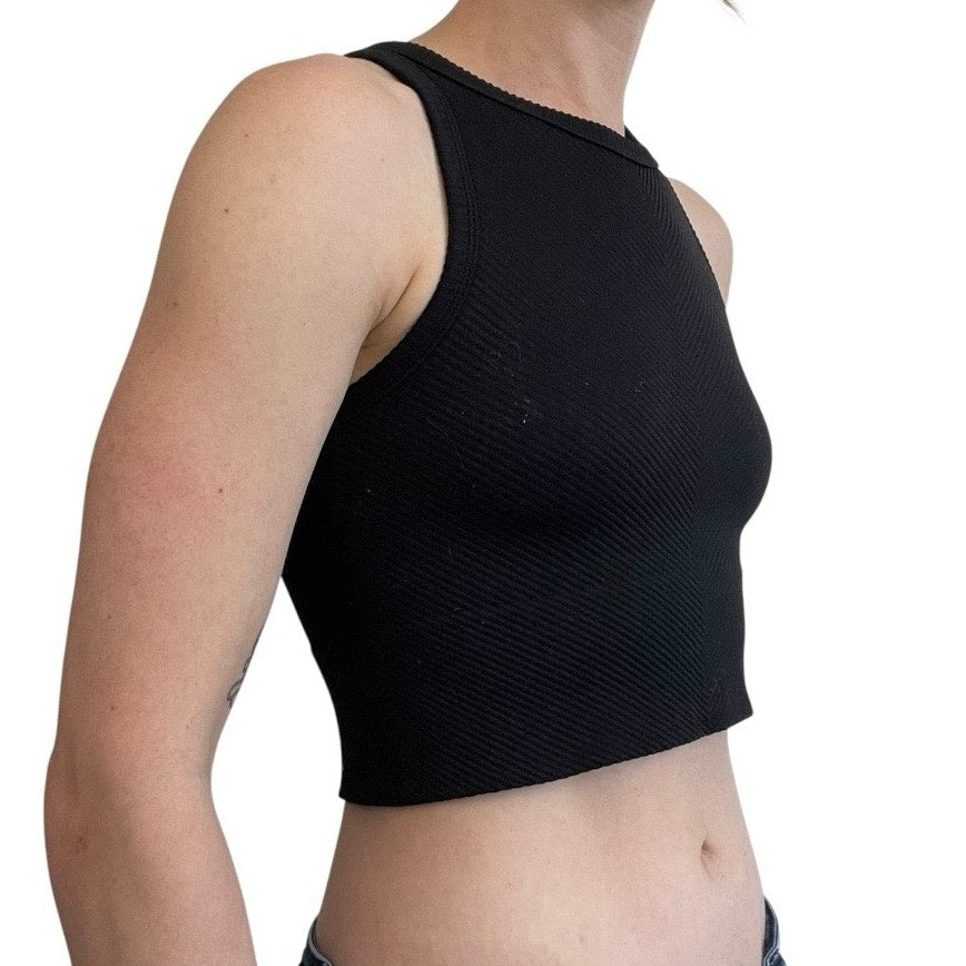 Black Ribbed Cropped Tank Top