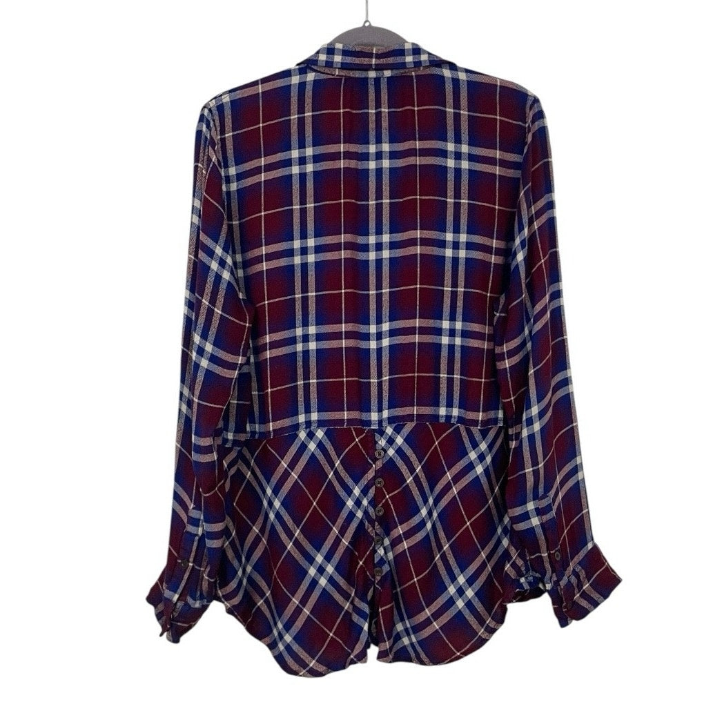Lucky Brand Red & Blue Plaid Long Sleeve Button Down Blouse