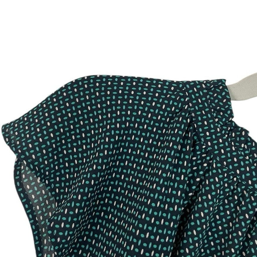 CeCe Turquoise Sheer Ruffled Short Sleeve Patterned Blouse