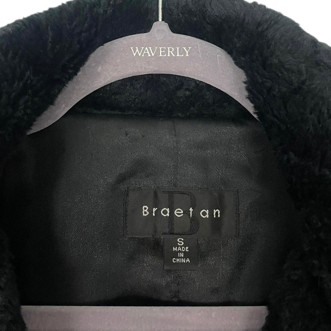 Braetan Vintage Black Fluffy Faux Fur Button Down Coat