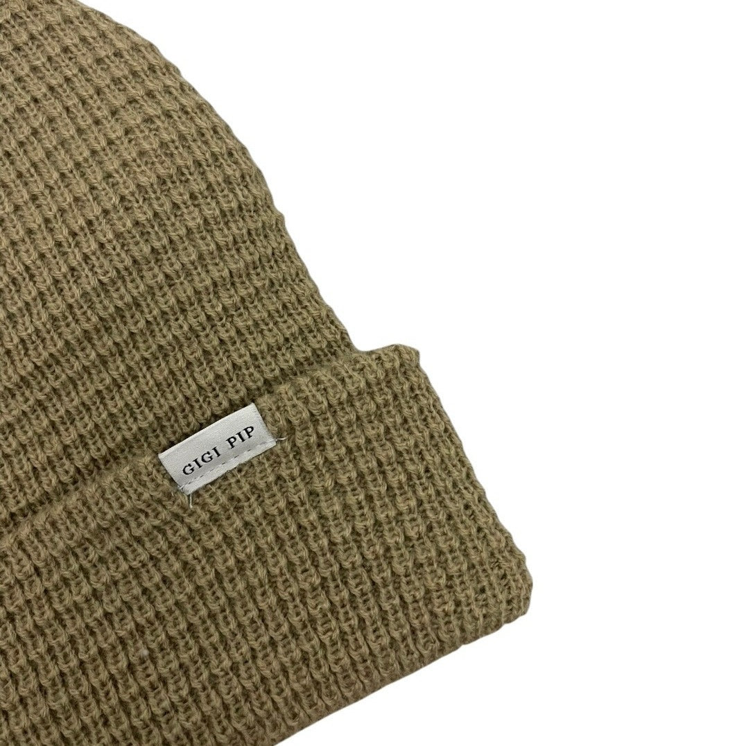 Gigi Pip Beige Waffle Knit Beanie Hat