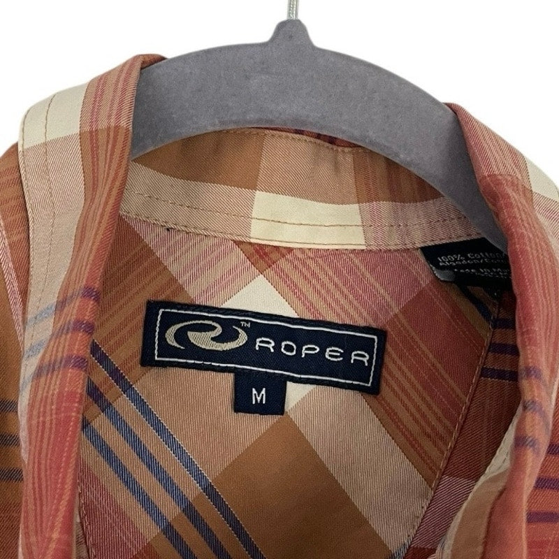 Roper Mens Orange Plaid Long Sleeve Button Down Shirt