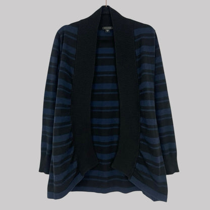Metaphor Navy Blue and Black Striped Knit Cardigan Sweater