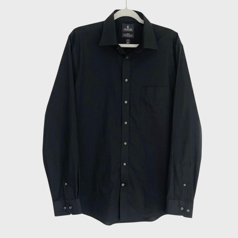 Stafford Mens Black Travel Button Down Long Sleeve Fitted Dress Shirt
