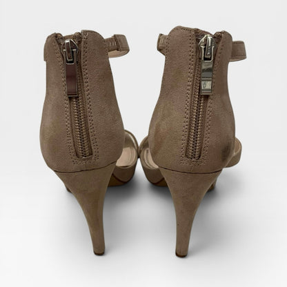 Kelly & Katie Courtnee Taupe Faux Suede Strappy Stiletto Heels