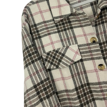 Blushing Brunette Neutral Plaid Button Down Jacket
