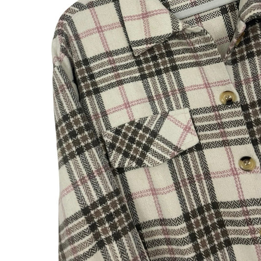 Blushing Brunette Neutral Plaid Button Down Jacket