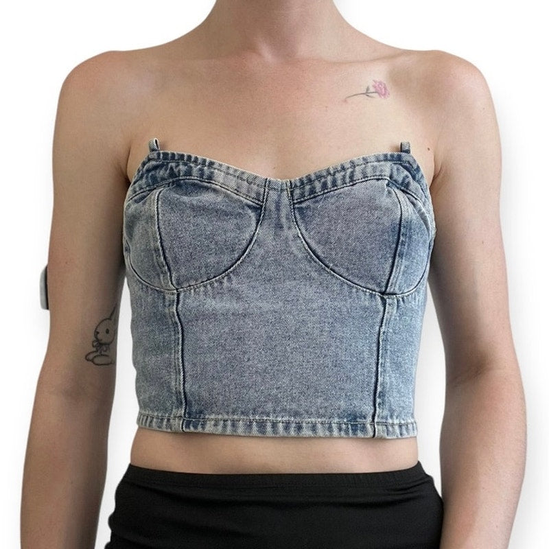 Forever 21 Denim Cropped Chain Straps Tank Top