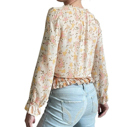 DR2 Sheer Spring Floral Long Sleeve Blouse