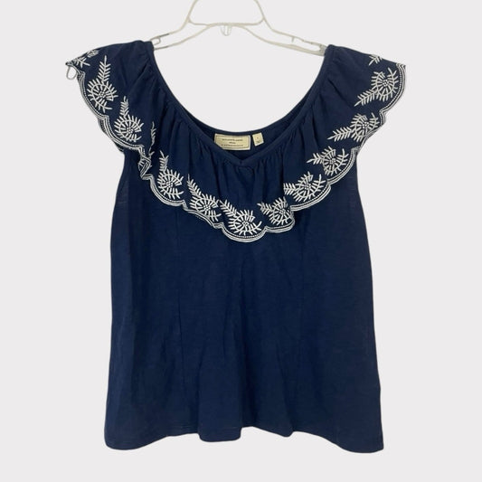 Moulinette Soeurs by Anthropologie Navy & White Boho Off the Shoulder Blouse