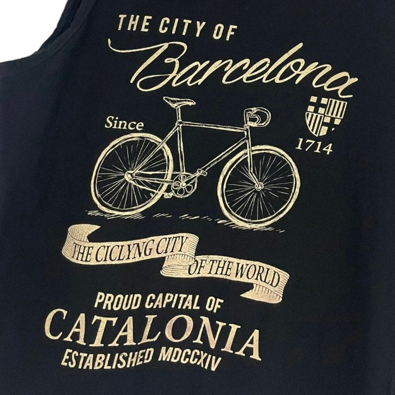 The City Of Barcelona Mens Black Soft Cotton Graphic Tank Top