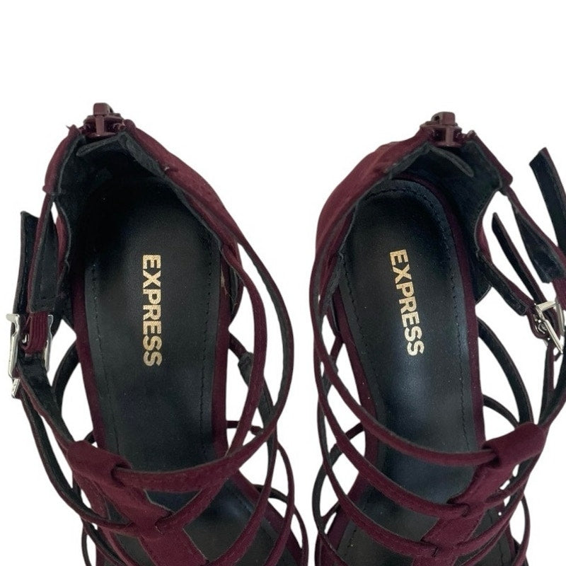 Express Burgundy Faux Suede Strappy Cage Stiletto Heels
